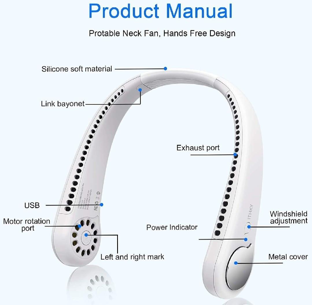Portable Rechargeable Neck Fan – Hands-Free USB Cooling Fan with 3-Speed Airflow