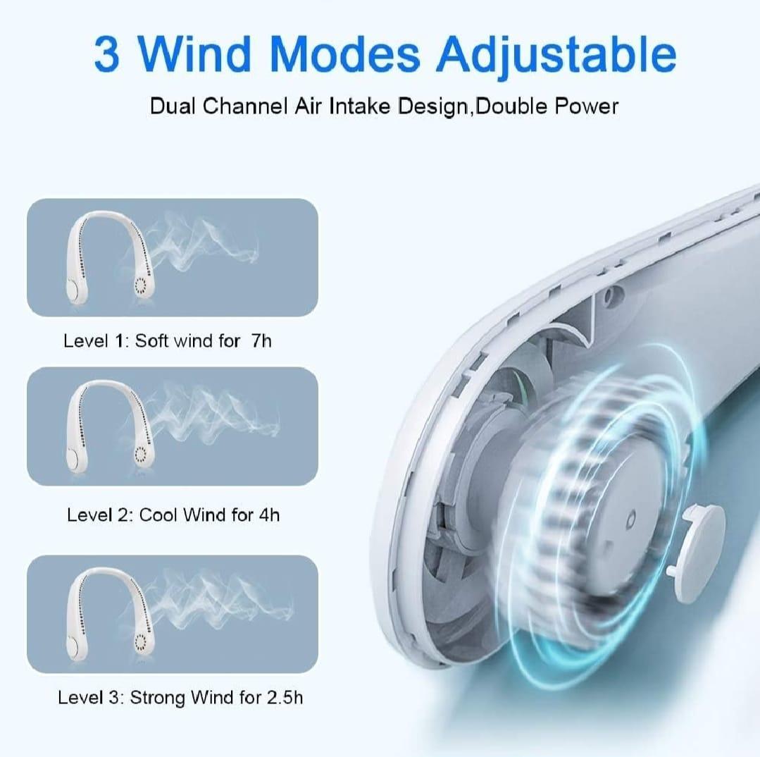 Portable Rechargeable Neck Fan – Hands-Free USB Cooling Fan with 3-Speed Airflow